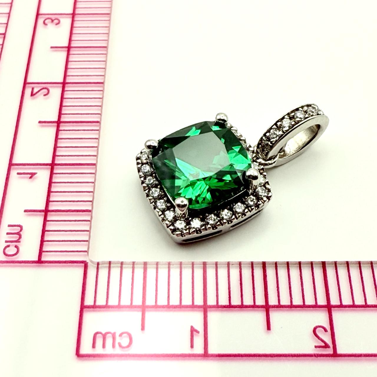 925 Sterling Silver Green Emerald-Style Pendant