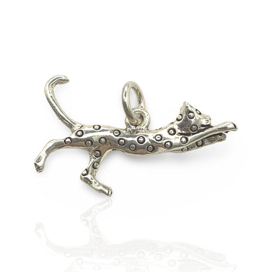 925 Sterling Silver Stretching Leopard Charm/ Pendant
