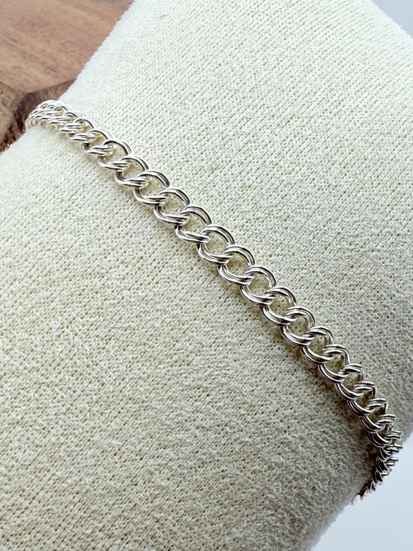 925 Sterling Silver Double-Row 18.5cm Curb Chain Bracelet