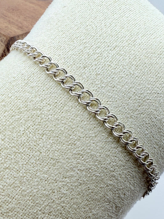 925 Sterling Silver Double-Row 18.5cm Curb Chain Bracelet
