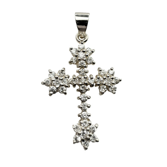 925 Sterling Silver Snowflake Station Cross Pedant