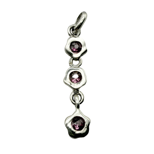 925 Sterling Silver Triple Floral Drop Pendant