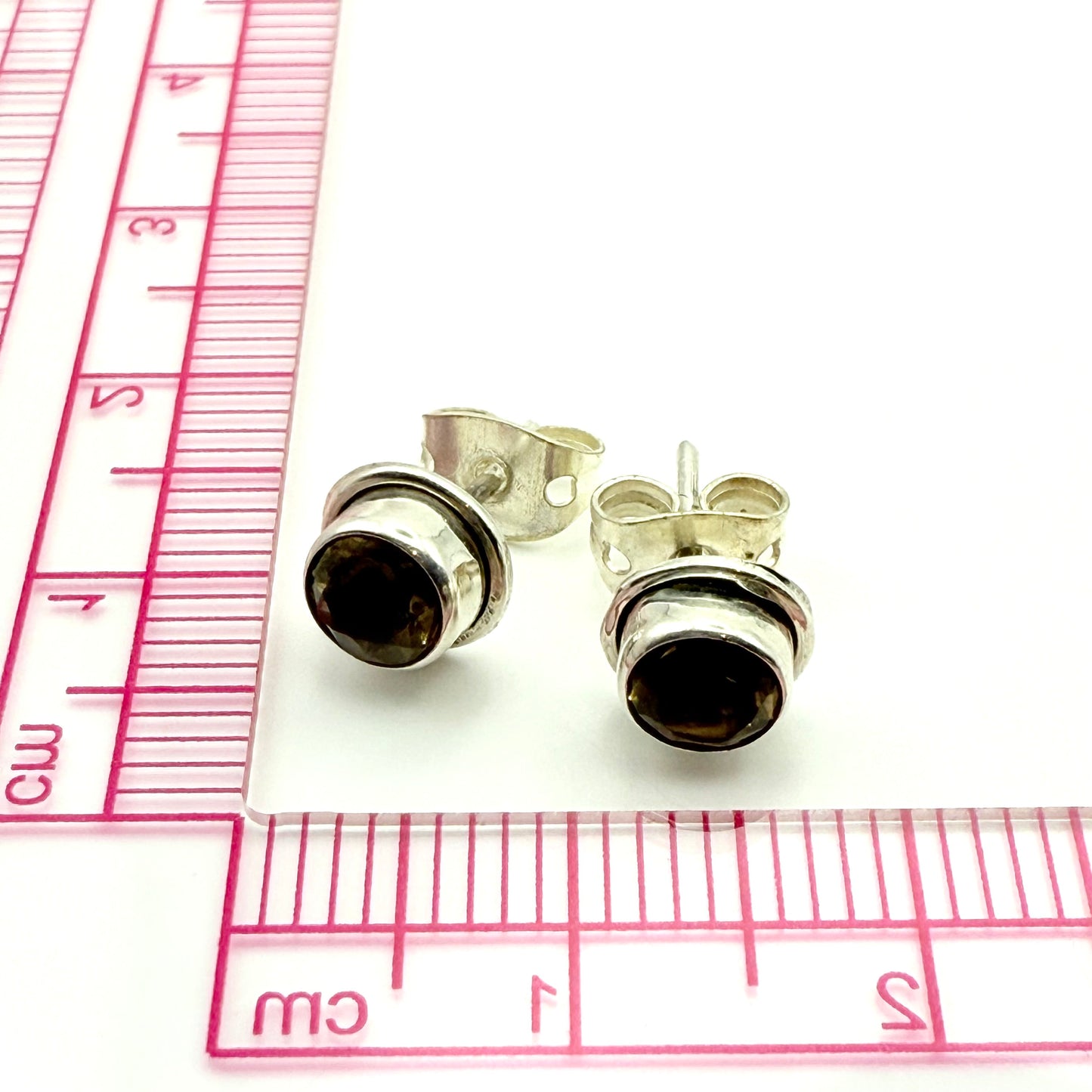 925 Sterling Silver Handmade Smokey Topaz Stud Earrings