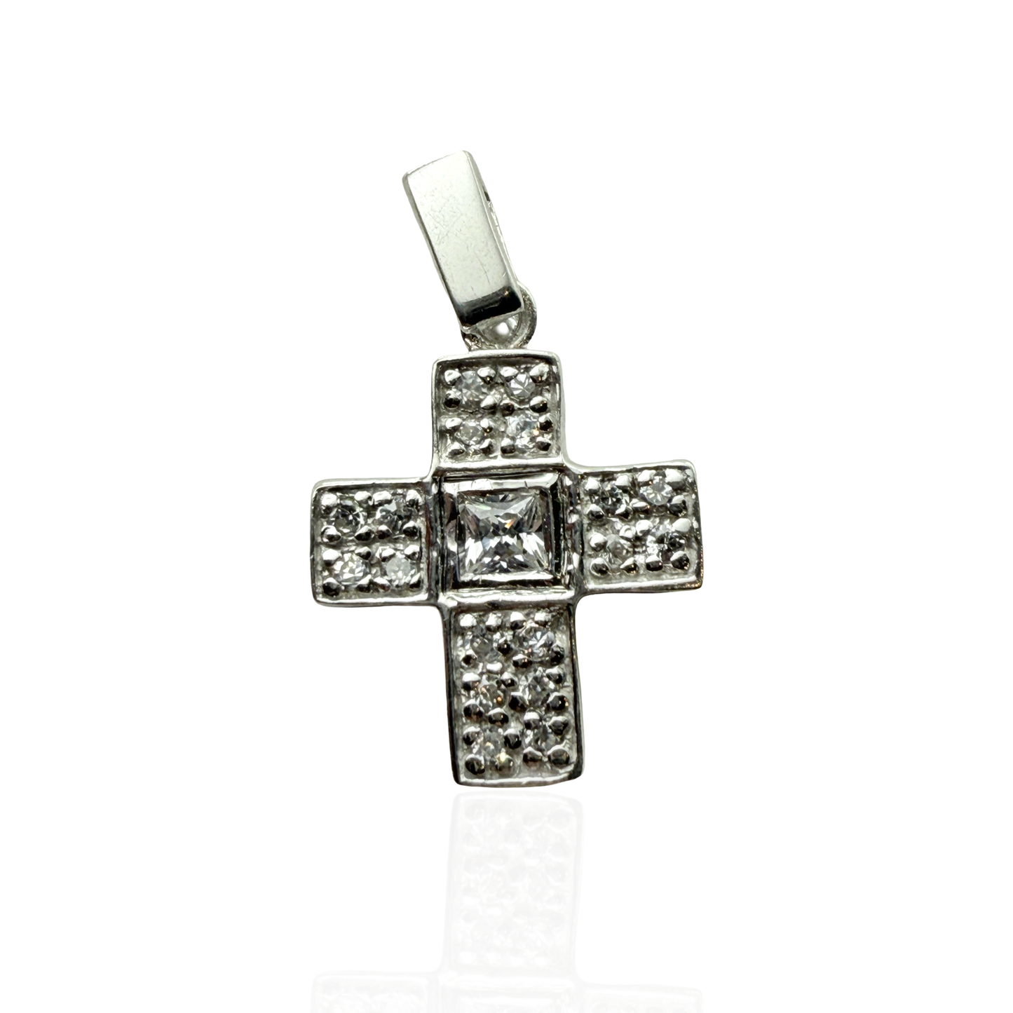 925 Sterling Silver Princess-Square C/Z Cross Pendant