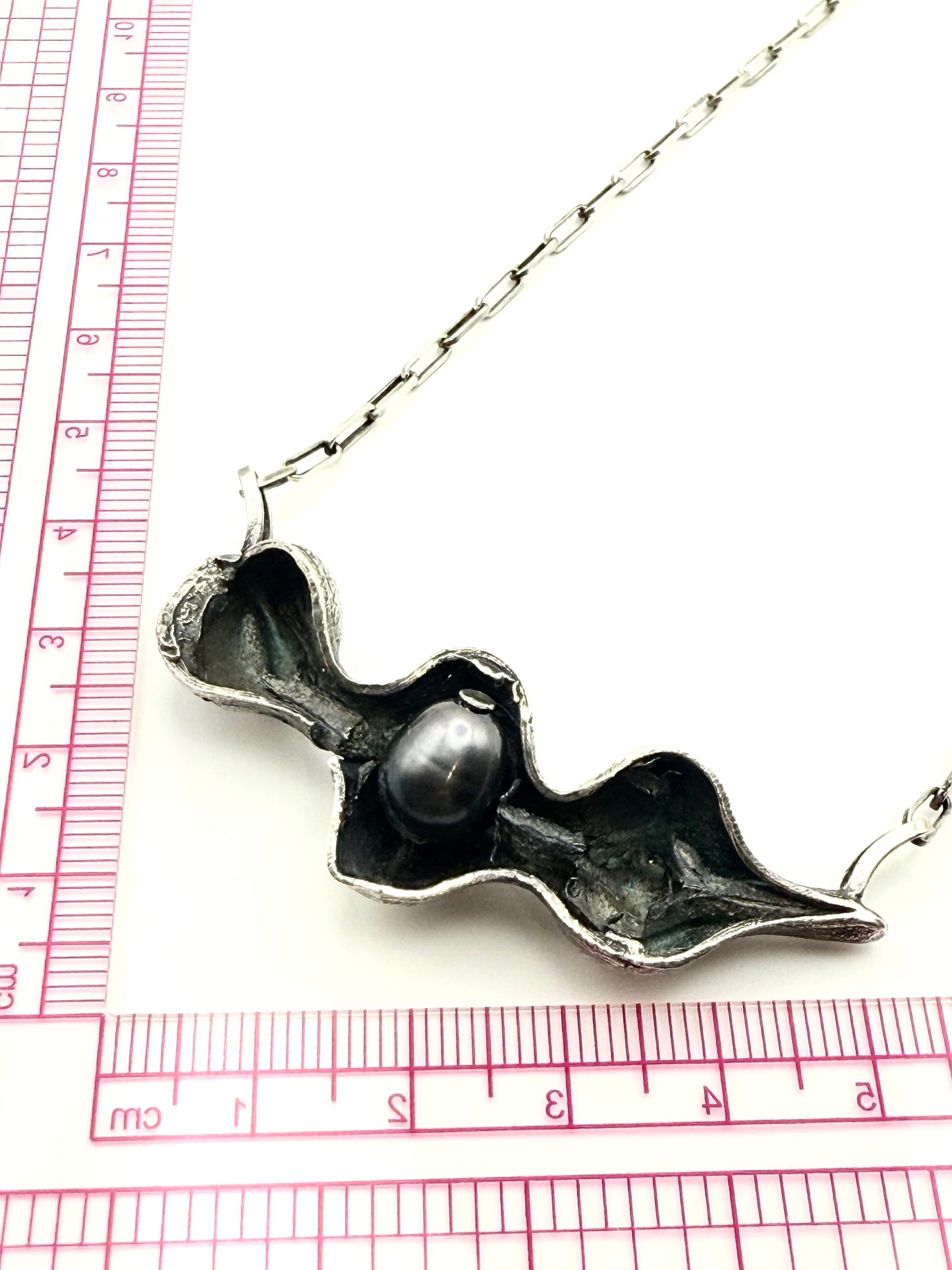 Lucky Bean Pod on Paperclip Chain Necklace with Pearl 50cm Sterling Silver 925