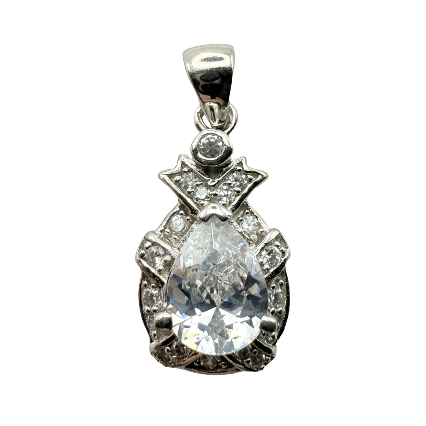 925 Sterling Silver Pear-Cut Solitaire with Halo Pendant