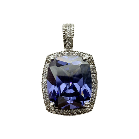 925 Sterling Silver Cushion-Cut Halo Pendant