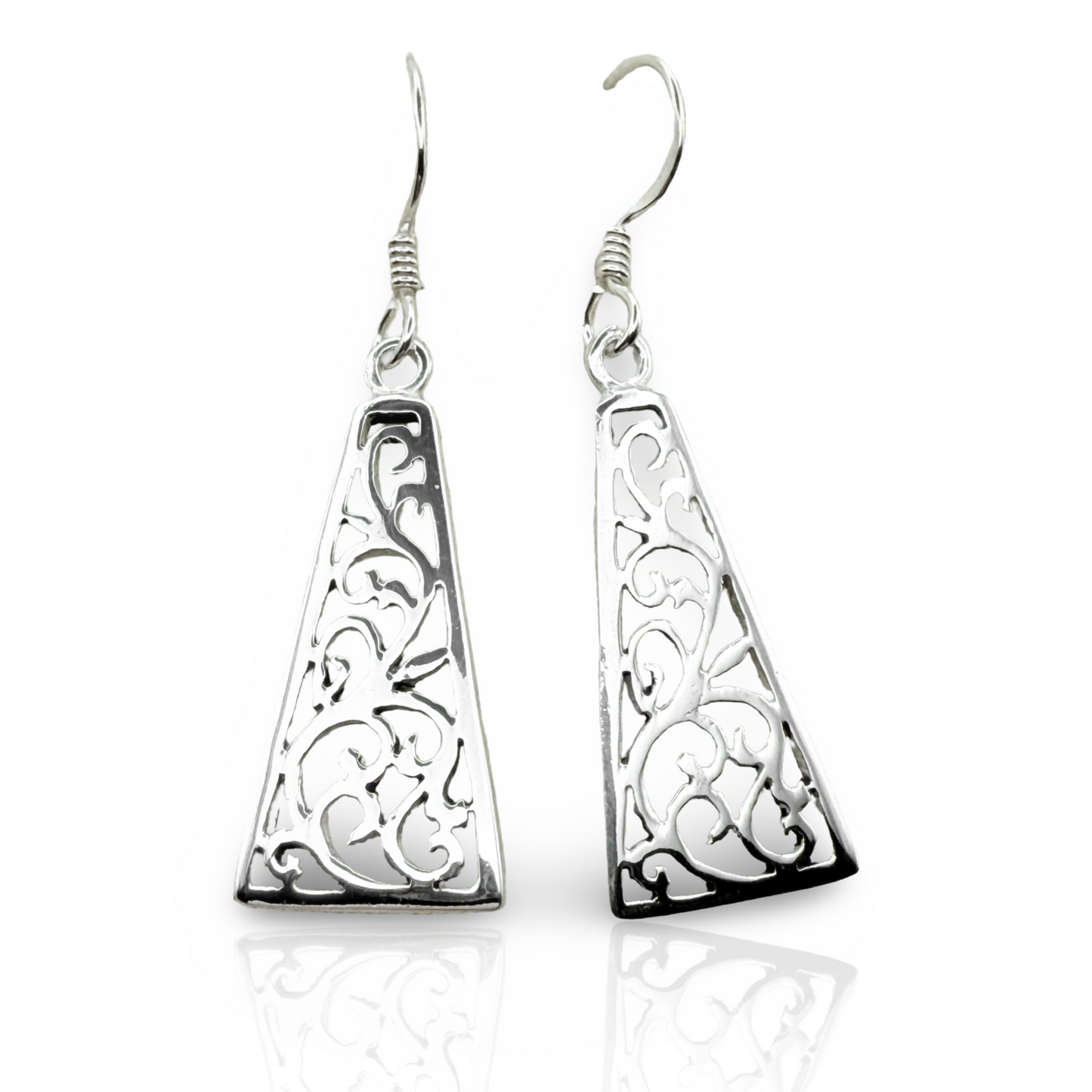 925 Sterling Silver Geometric Scrollwork Dangle Earrings