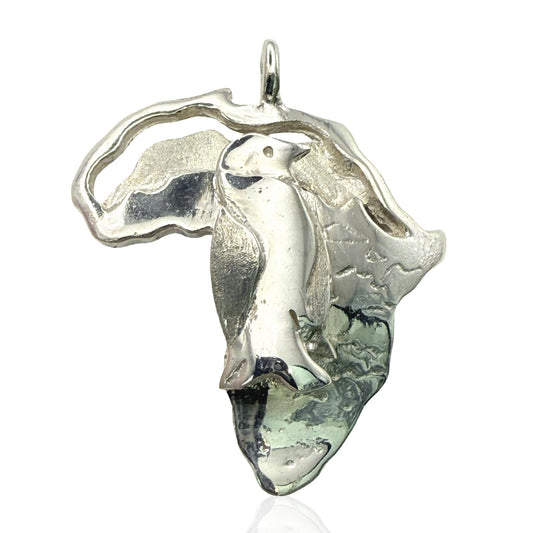 925 Sterling Silver Africa Map Penguin Pendant