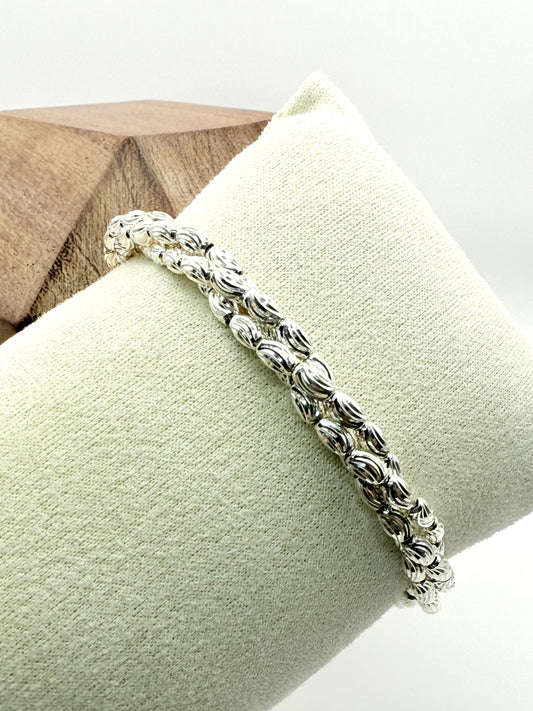 925 Sterling Silver 18.5cm Diamond-Cut Rice Bead Bracelet