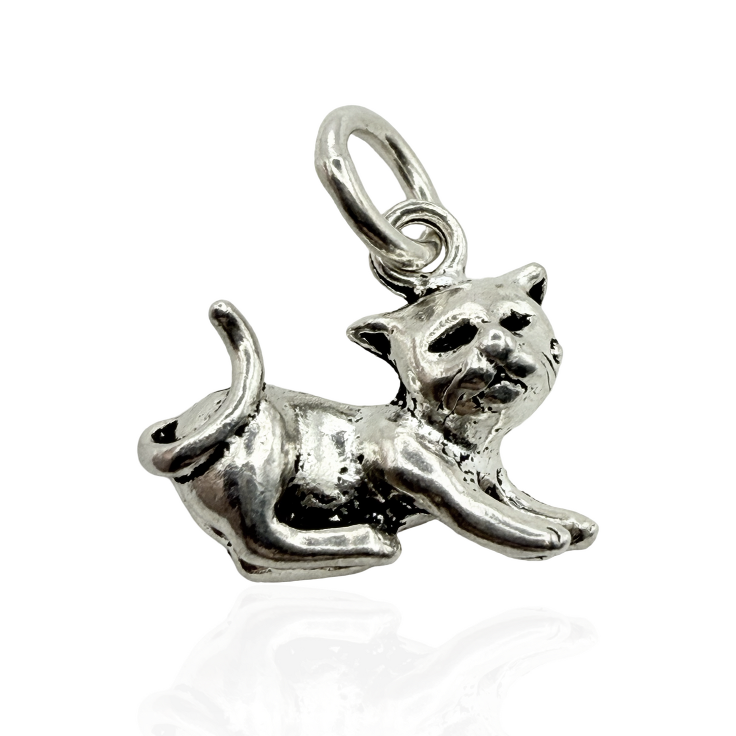 925 Sterling Silver Lying Cat Charm