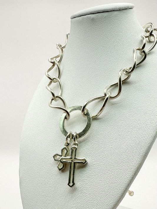 925 Sterling Silver 45cm Cross and Star Necklace