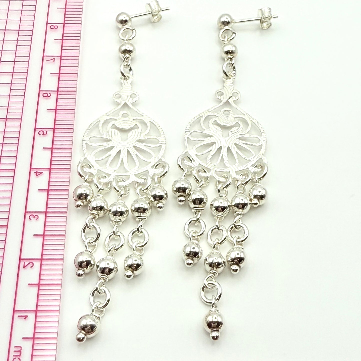 925 Sterling Silver Etched Mandala Dangles Earrings