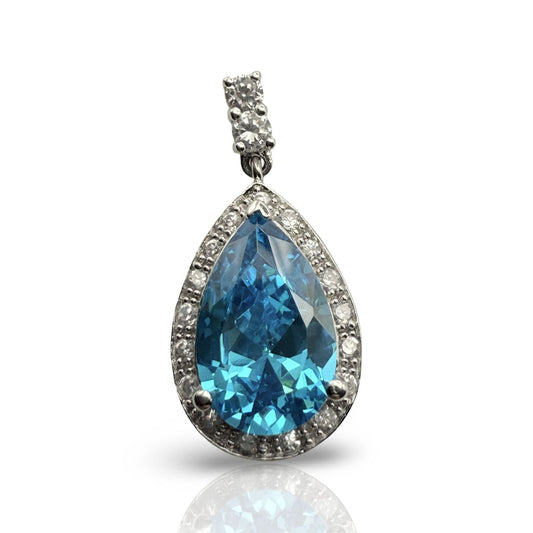 925 Sterling Silver Topaz Hued C/Z Teardrop Pendant