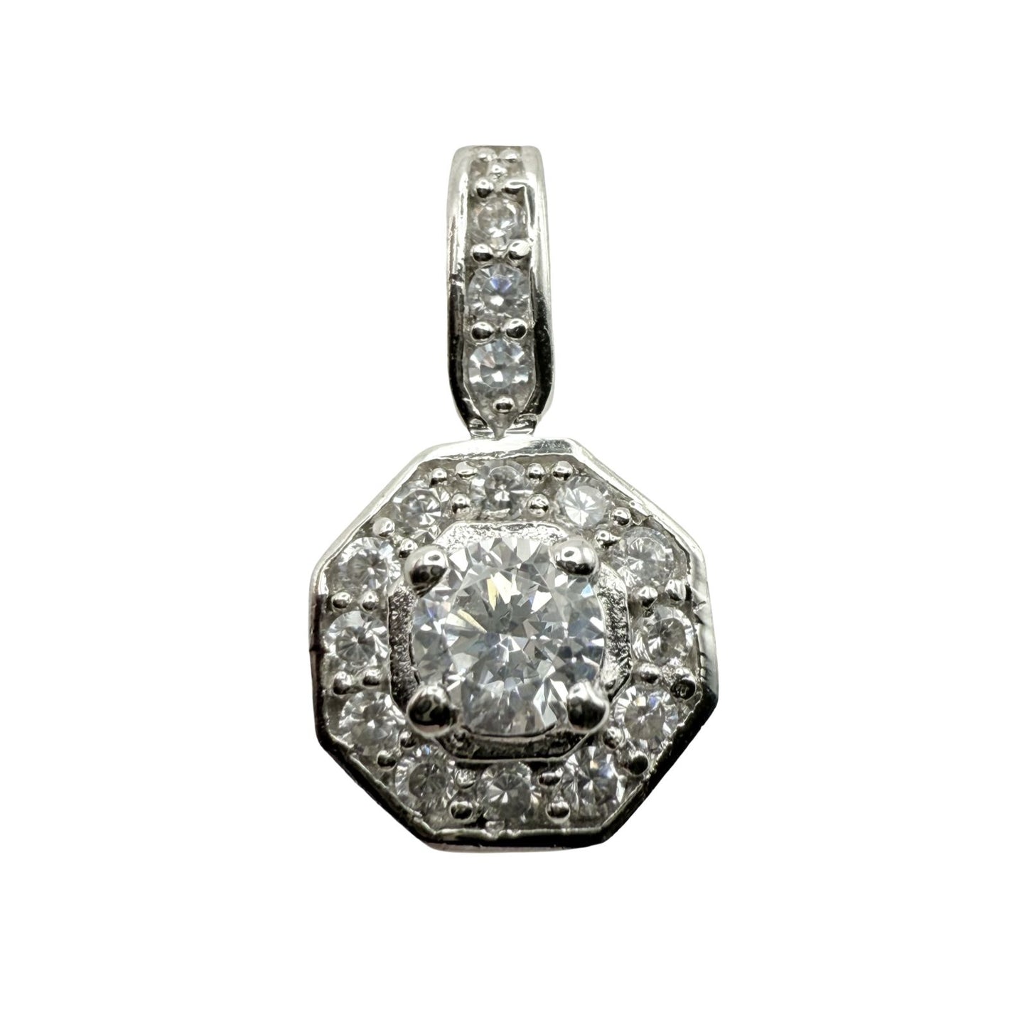 925 Sterling Silver Octagonal Halo C/Z Pendant