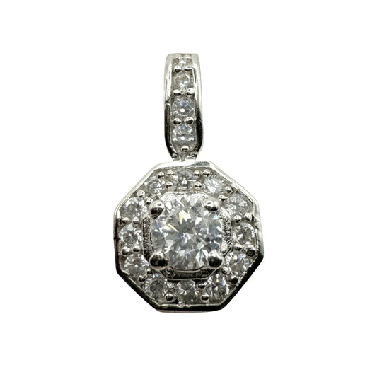 925 Sterling Silver Octagonal Halo C/Z Pendant