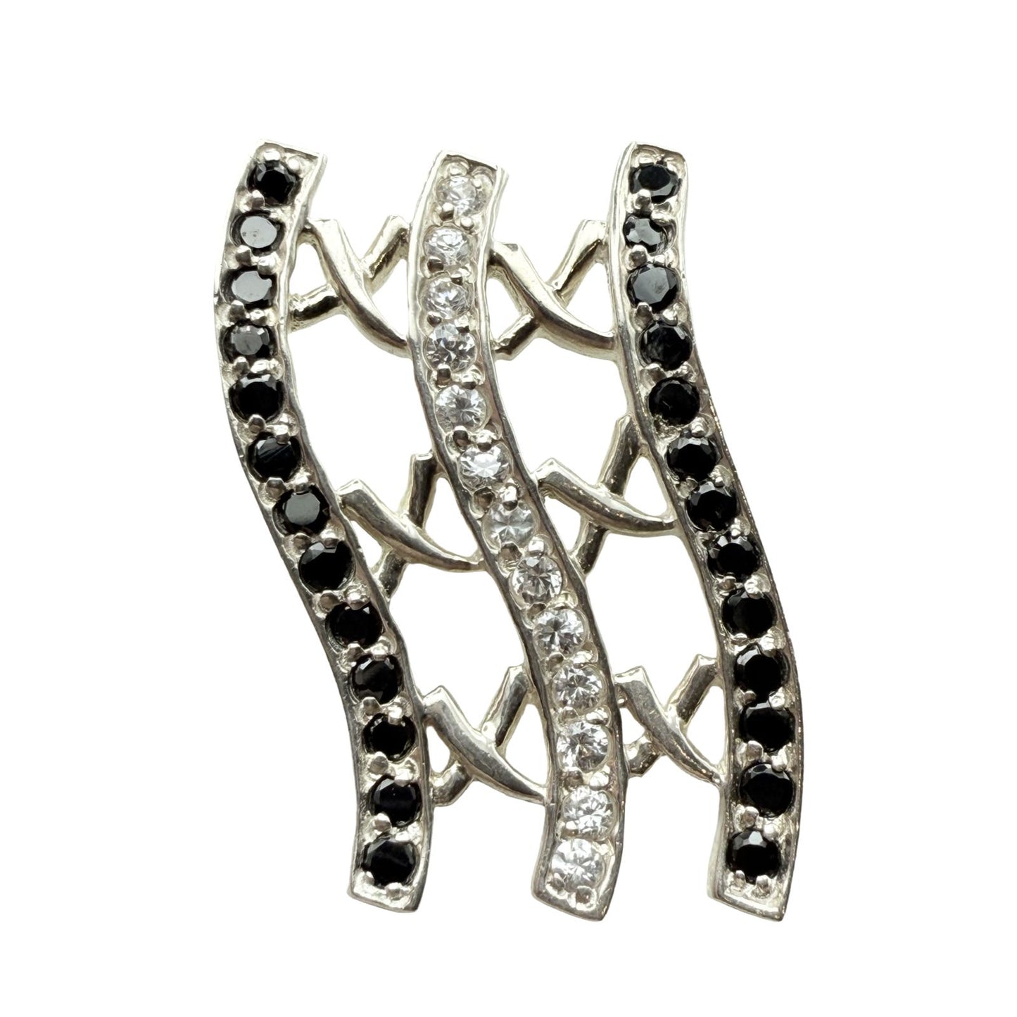 925 Sterling Silver Black and White Wave Pendant
