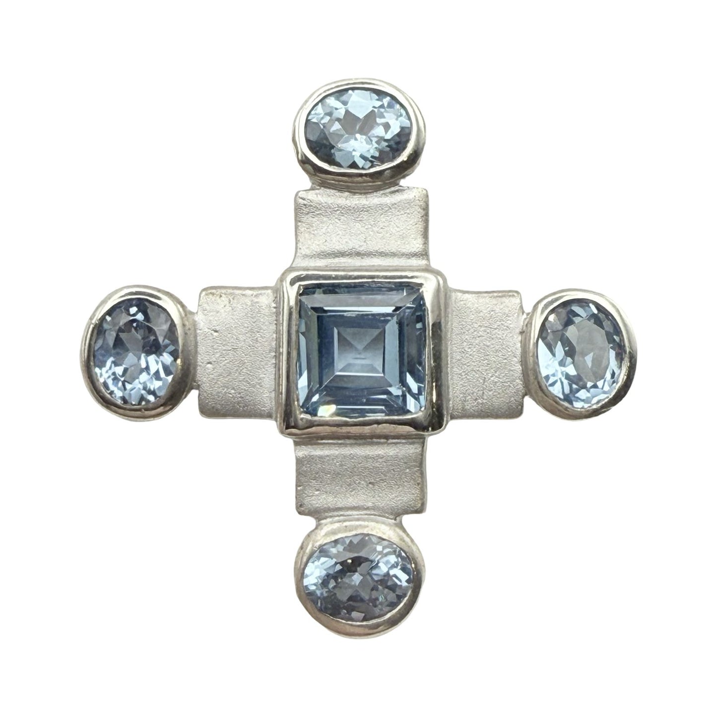 925 Sterling Silver Aquamarine Maltése Cross Pendant