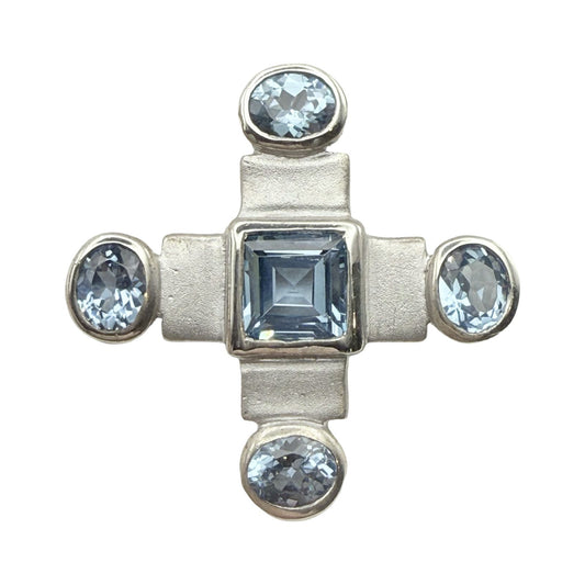925 Sterling Silver Aquamarine Maltése Cross Pendant
