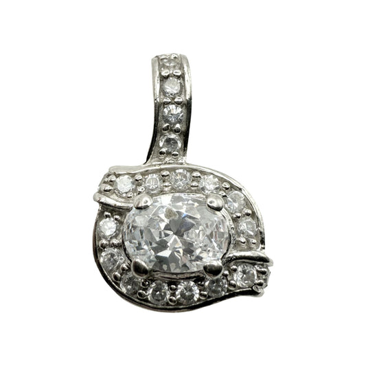 925 Sterling Silver Decorative Oval Halo C/Z Pendant