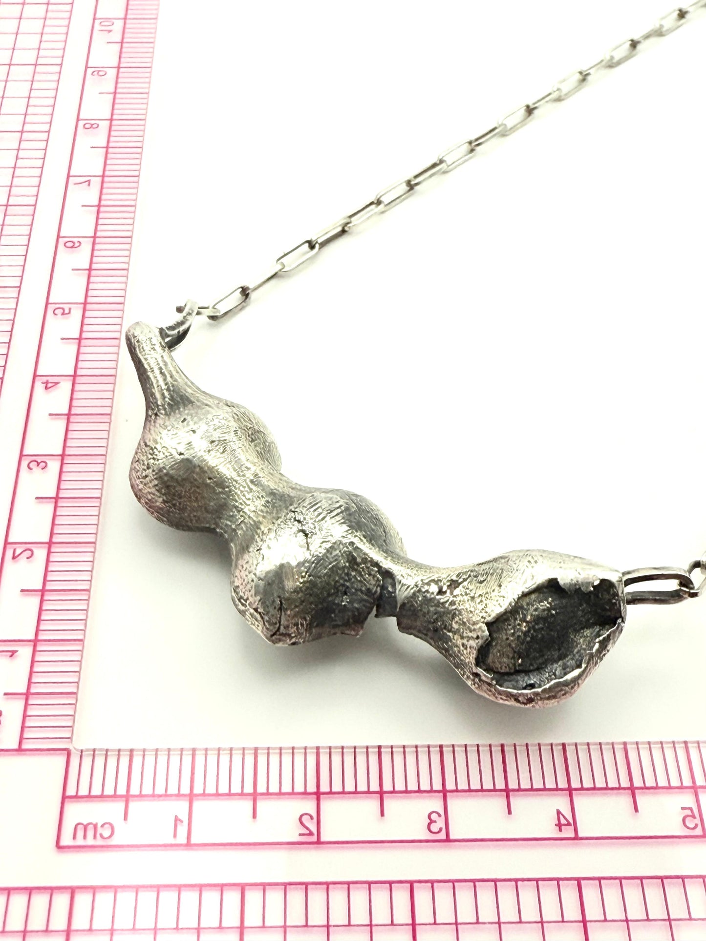 Lucky Bean Pod on Paperclip Chain Necklace with Pearl 50cm Sterling Silver 925