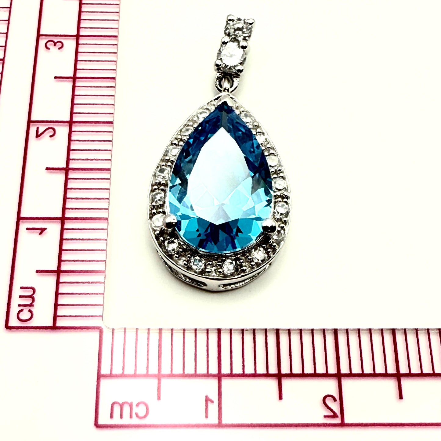 925 Sterling Silver Topaz Hued C/Z Teardrop Pendant