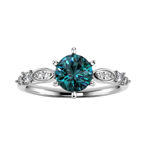 Teal Solitaire with Marquis Accents Ring